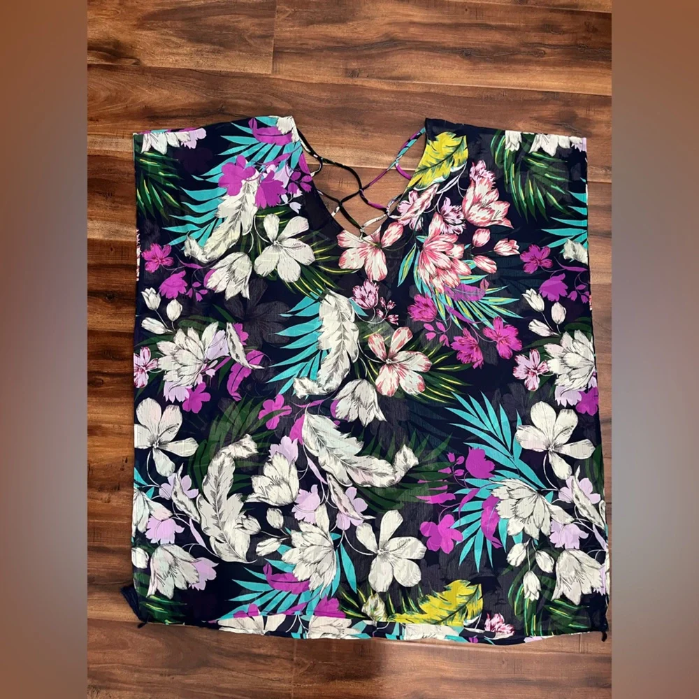 Kona Sol Floral Multicolor Swim Suit -Bathing Suit  Cover Up - Picture 7 of 10